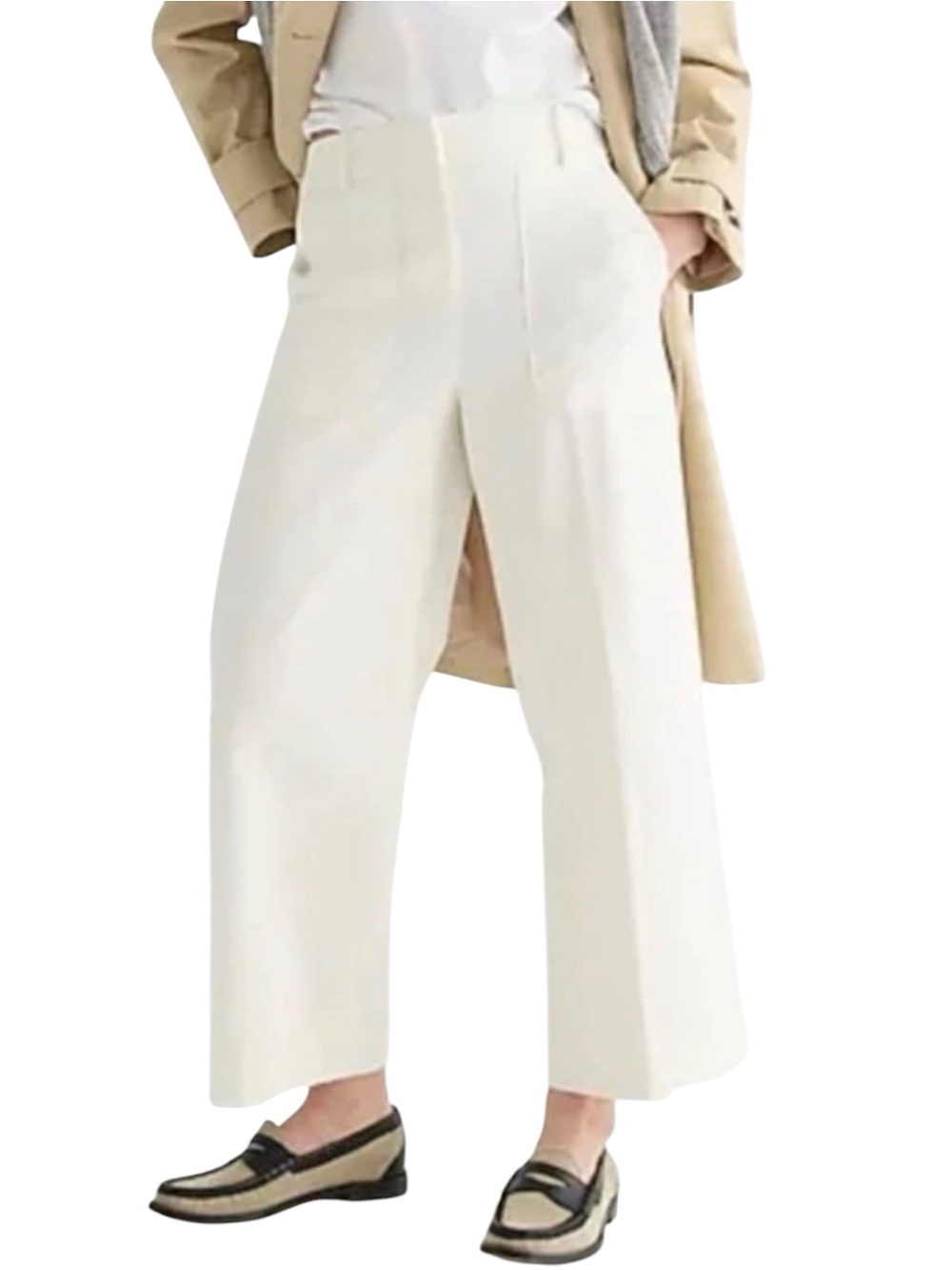 J. Crew Sydney Cream Wide-Leg Cropped Pants stretch cotton blend size 8